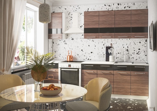 Кухонный Гарнитур Альбина 2000 (мм) Корпус Белый/Фасад Ясень Темный