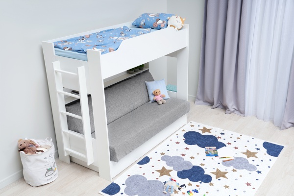 Двухъярусная кровать с диван-кроватью серый / белый