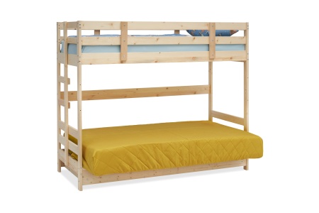 Двухъярусная кровать массив с диван-кроватью желтый / натуральный