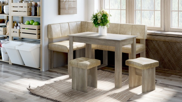 Кухонный уголок «Мадрид №1» Дуб Каньон светлый/ткань Richie Caramel